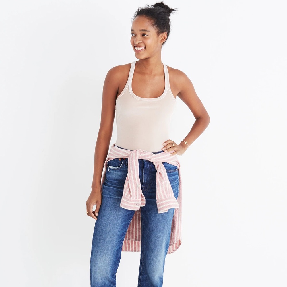 Madewell Velvet Racerback Bodysuit in Avalon Pink Size Small